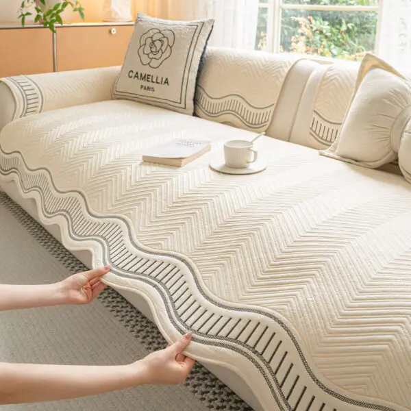 Modern Geometric Couch Cover 100% Cotton Non-Slip Sofa Protector Pet Mat