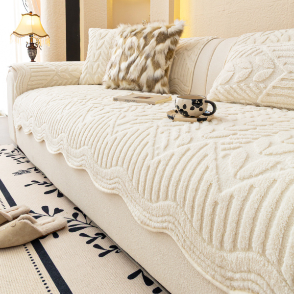 Thick Cotton Fleece Sofa Protector Non-Slip Jacquard Couch Cover