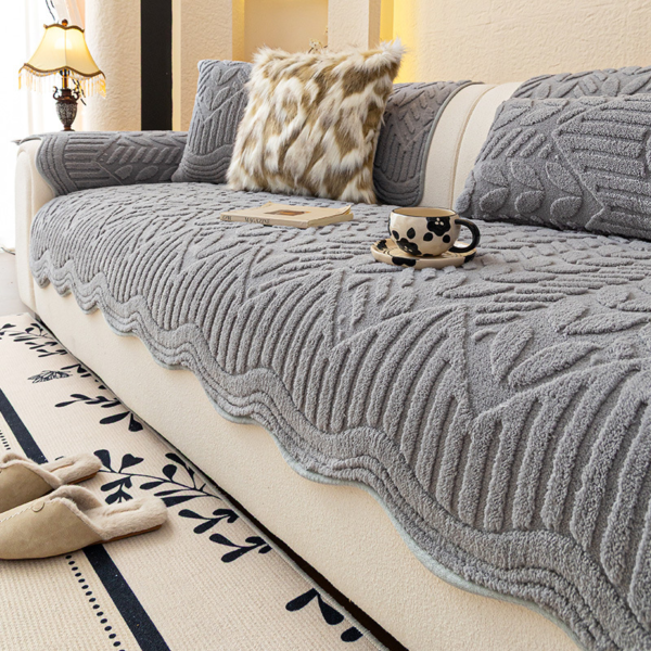 Thick Cotton Fleece Sofa Protector Non-Slip Jacquard Couch Cover