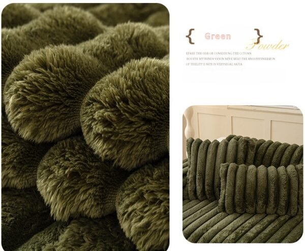 Plush Faux Rabbit Fur Sofa Cover Non-Slip Channel Tufted Couch Protector