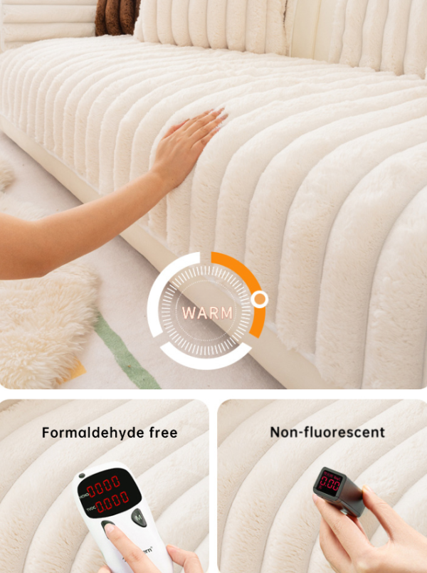 Plush Faux Rabbit Fur Sofa Cover Non-Slip Channel Tufted Couch Protector