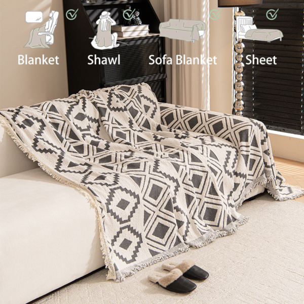 Bohemian Woven Throw Blanket Reversible Jacquard Sofa Throw