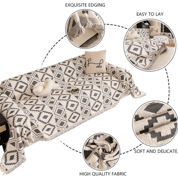 Bohemian Woven Throw Blanket Reversible Jacquard Sofa Throw