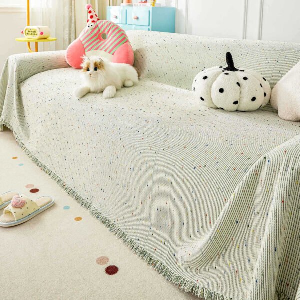 Speckled Chenille Throw Blanket Colorful Confetti Sofa Cover with Fringe